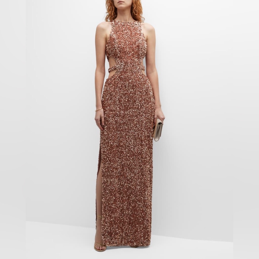 Liv Foster Halter Sequin Gown Bronze Size 6